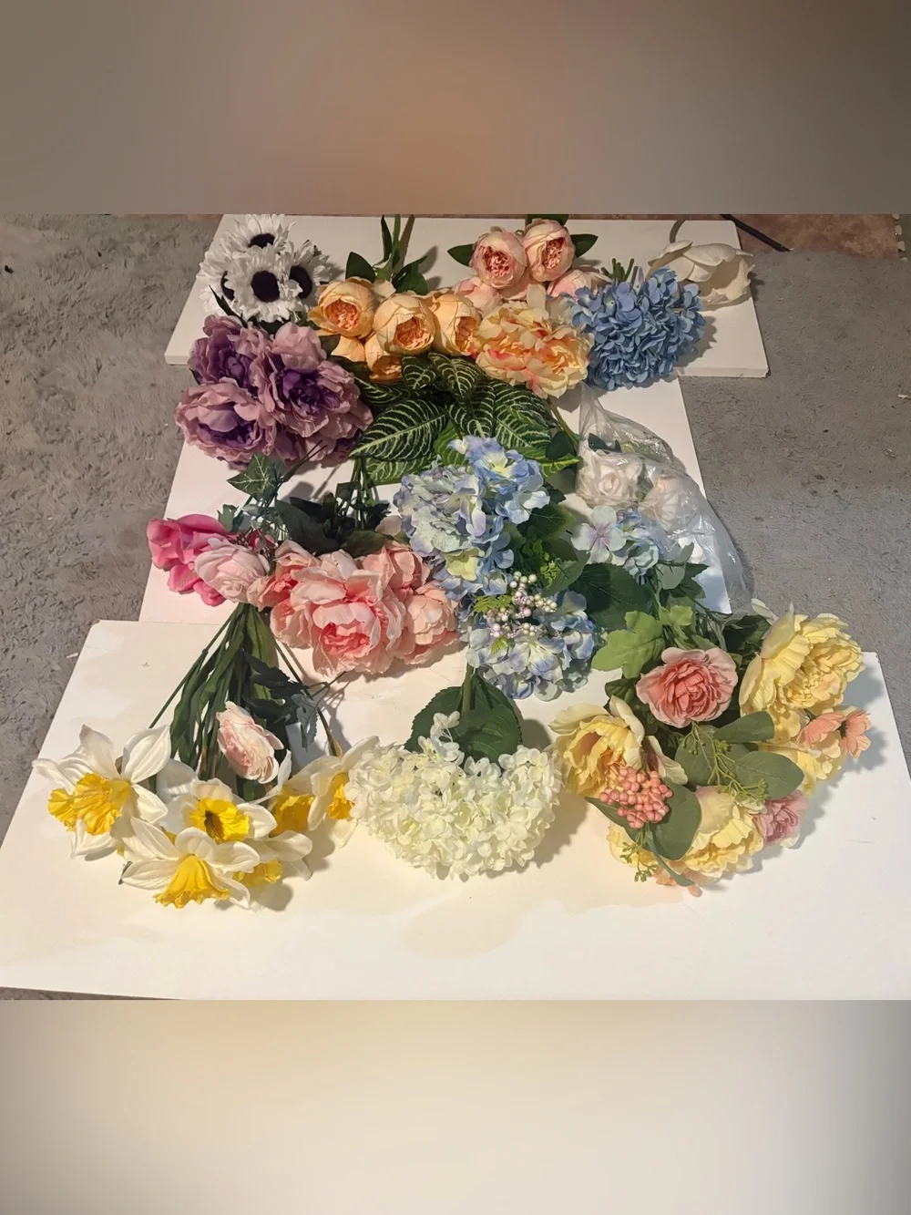 Huge bundle of mixed faux flowers, real touch, silk flowers for crafts, home dec